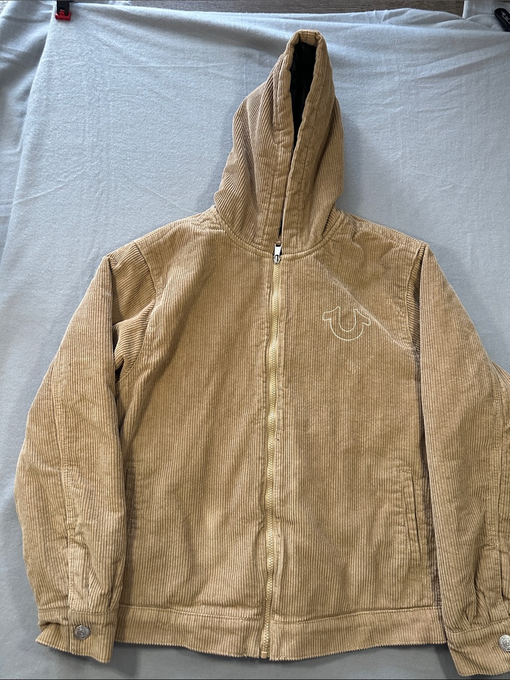 True Religion Men's Tan Corduroy Hooded Zip Jacket